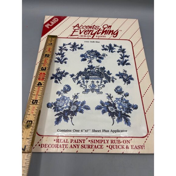 Vtg Plaid Accents On Everything Rub-On Paints Delft Blue Design Floral Craft Dec - Picture 3 of 3
